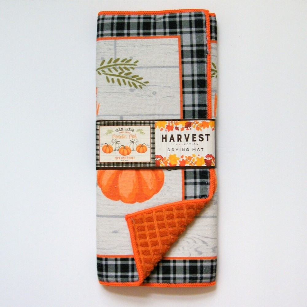 Harvest Collection Drying Mat Orange Pumpkins Large 15 x 20 Thanksgiving Fall